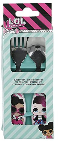 Stor 2 pz Elliptical Metallic Cutlery Set LOL Surprise Rock On Posate Metallici 2 pz Acciaio Inossidabile, Nero, Medio