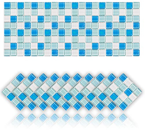 Cendray 20 Pezzi Adesivi per Piastrelle,Antiolio Impermeabile PVC Autoadesivo Decorazione,Stile Mosaico Cucina Adesivi per Piastrelle per Bagno (10x10cm,Blu)