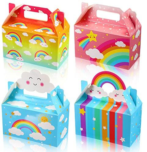24 Scatole 13 x 12 x 6,5 cm Arcobaleno per Bomboniere Scatole con Nuvola per Dolcetti Scatole da Regalo in Carta Kraft con Manici per Caramelle Decorazioni per Festa Compleanno Baby Shower per Bambini
