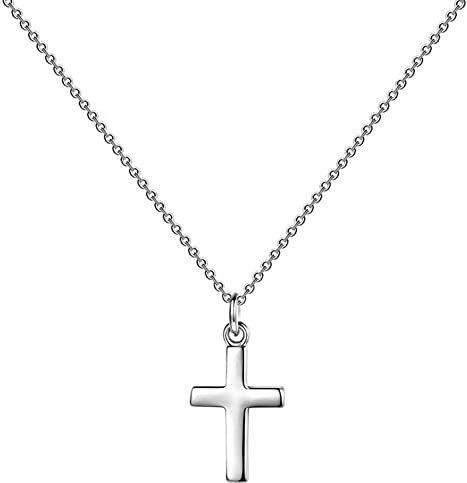 YOUFENG Jewellery 14K Gold Plated Tiny Cross Pendant Necklace for Women Simple Cross Necklaces Birthday Gifts for Women Girl Fashion Jewelry Silver