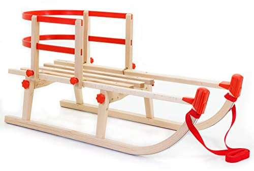 Holzfee Klappschlitten mit Lehne flexibel Tourer Davos S 95 RL-S Rot