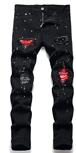 AITITIA Men's Biker Zipper Deco Washed Straight Fit Jeans, 6616 Black, 34