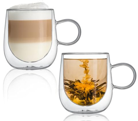 Bewunder Lyon Latte Macchiato Thermogläser set (2 x 350ml) aus Doppelwandige Gläser 2 Stück (mit Henkel)