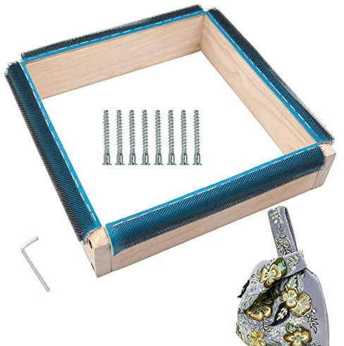 IBUGER Quadratische Stickrahmen | Quadratische Stickrahmen zum Ausstellen mit Nadel, Needle Frame Nähwerkzeug mit Greiferstreifen nach außen gerichtete Stahlnadeln für Kunsthandwerk