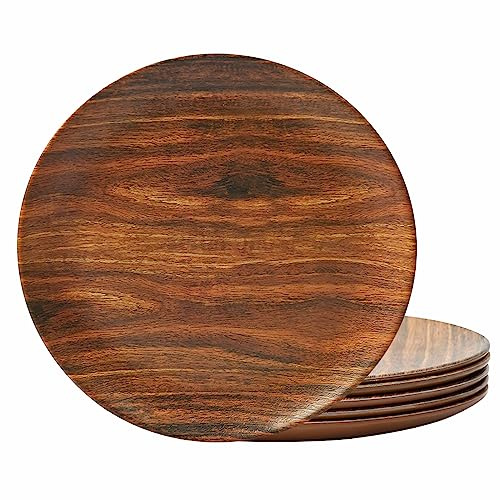 TP 8.5 Melamine Dinner Plates, 6-piece Plate Set Unbreakable Serving Dishes for Indoor and Outdoor, Service for 6, Rosewood Grain
