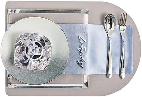 Vajilla completa plateada, bandeja de cristal transparente Squear, vajilla, platos, cuchillo, tenedor, cuchara, juego de vajilla
