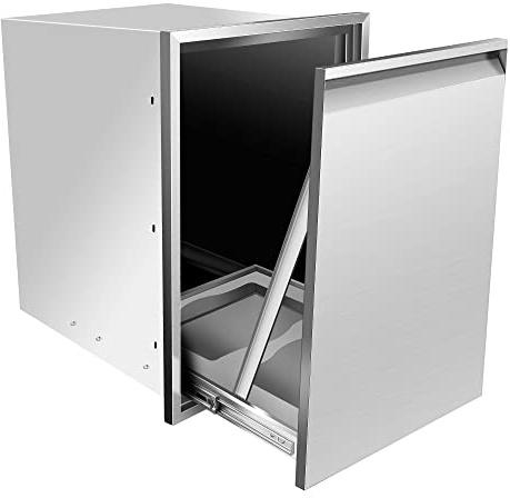 OUKIDR Built-in Double Trash Drawer Stainless Steel Outdoor Kitchen Storage Two Bins for BBQ Island, 20W X 27H X 24D Inch, Silver