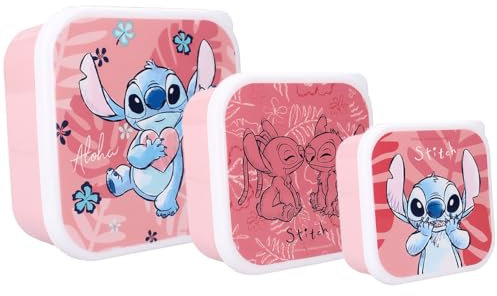 Vadobag STITCH Bon Appetit! Snack Box – Set of 3 Interlocking Meal Boxes – Meal Box Snacks School Kindergarten Sport