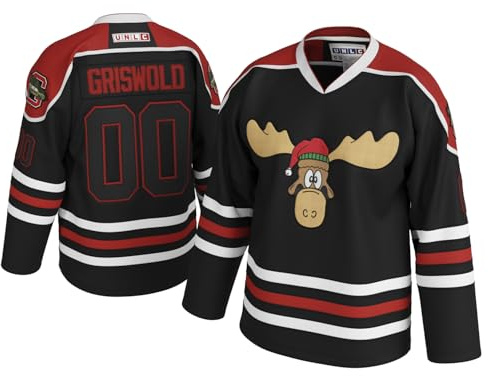UNLC Griswold Eway Clark Moose #00 Movie Hockey Jersey – X-Mas Christmas Vacation Stitched Letters & Numbers, Authentic Fan Apparel, Breathable Polyester, Black, M