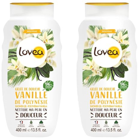 LOVEA - Gelée De Douche - Extrait De Vanille De Polynésie - Mousse Fine & Onctueuse - 96% D'Origine Naturelle - PH Neutre - Sans Sulfate - Fabriqué En France - 400 ml (Lot de 2)