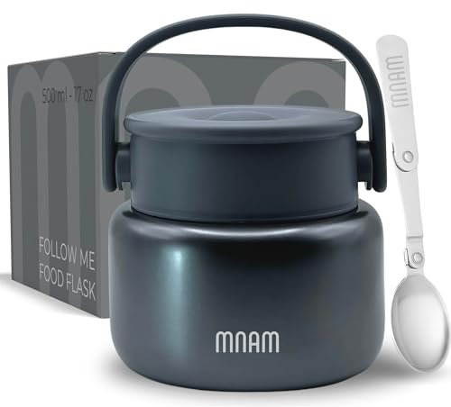 mnam Termo Comida Caliente 500 ml - Fiambrera Térmica Comida Caliente en Acero Inoxidable Doble Aislado con Cuchara - Termo Papilla Bebe Infantil y Adultos