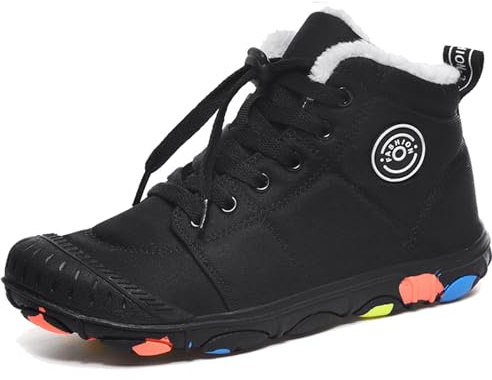 Chaussures pieds nus pour enfants - Imperméables - Chaussures pieds nus - Chaussures d'hiver pour enfants - Chaussures de randonnée légères et antidérapantes en caoutchouc, Noir , 34 EU