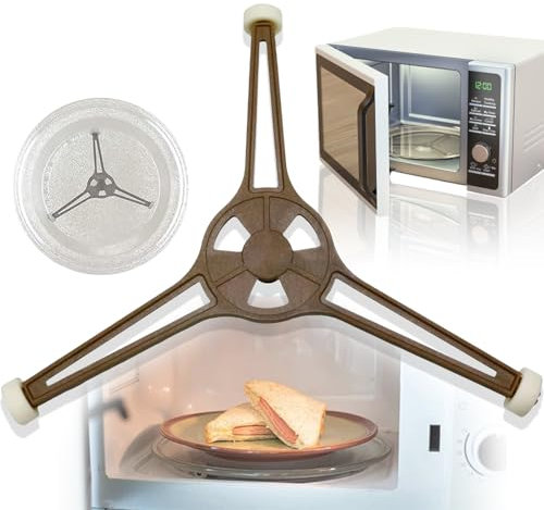 Brateuanoii Universal Mikrowelle Drehteller Stützständer, Mikrowellen Drehkreuz Plattenspieler, Microwave Plattenhalter Mit 3 Rollen Roller, Für 24,5 cm Mikrowelle Drehscheibe(Hellbraun)