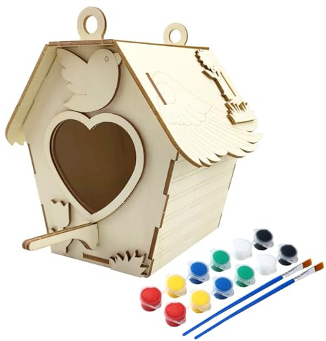LICHENGTAI Vogelhaus Bausatz für Kinder, Holz Basteln für Kinder zu Bauen und Malen, 3D Vogelfutter Bastelset Kinder, Holz Vogelhaus Puzzle Spielzeug Geschenke Für Jungen Mädchen