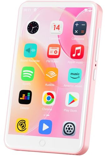 Reproductor MP3 con Bluetooth y WiFi, Oilsky 80GB Mp3 & Mp4 Reproductor de Música, 4'' 1080P Pantalla Táctil MP3, Spotify Android Portátil (Rosa)