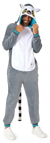 OppoSuits Erwachsene Einteiliger Pyjamas - Tier-Strampler - Lemur Onesie - Grau