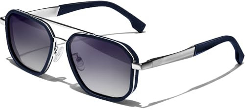 KANASTAL Gafas de Sol Negras Degradadas Mujer y Hombre Polarizadas Cuadradas Metalicas Retro Vintage Senderismo Conducir urbano Golf UV400 - Plateadas Negras