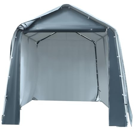 Cobertizo para dispositivos de 5,7 m², 2,4 x 2,4 x 2,4 m, impermeable, cobertizo de polietileno, puerta con cremallera, cobertizo para bicicletas, cobertizo de almacenamiento, color gris