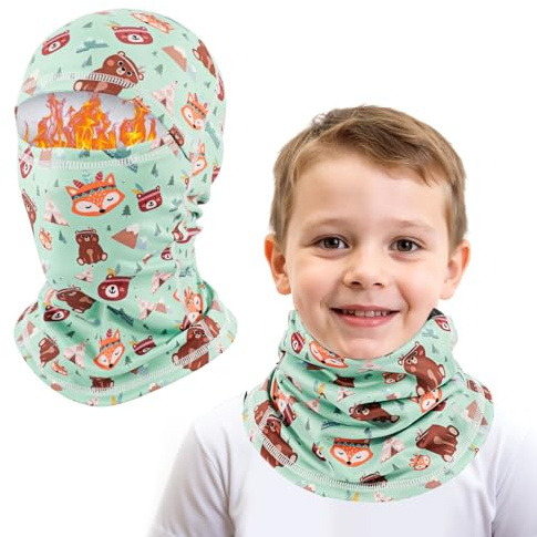 AYPOW Passamontagna Invernale in Pile Termico Bambini 4-10 Anni, Multifunzione Antivento Caldo Maschera da Sci Ciclismo, Berretti Cappello con Scaldacollo, per Ragazzi Ragazze Sport all'Aria Aperta