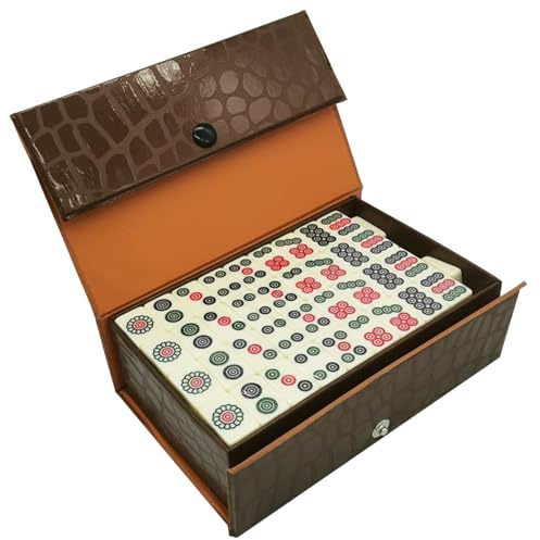 DAGLLGEW Ensemble de Mahjong Chinois avec 144 tuiles Mini Mahjong avec étui de Transport Marron Jeu Portable et léger pour Les Voyages, Le Camping, Les réunions Famille, Les fêtes Entre Amis