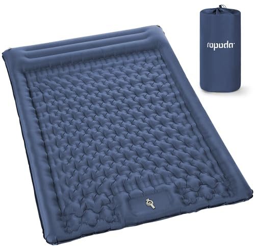 ROPODA Matelas de camping , ultra léger avec oreiller, pompe à pied intégrée, lit double imperméable avec sac de transport pour randonnée, voyage, bleu
