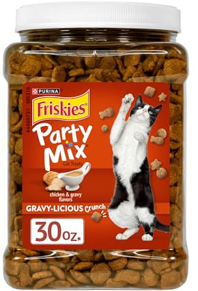 Purina Friskies Party Mix Gravy-Licious Crunch Chicken and Gravy Flavors Cat Treats - 30 oz Canister