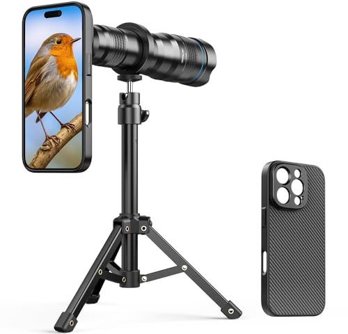APEXEL Bärbart teleobjektiv med inbyggt fodral för iPhone 16 Pro – 36x objektiv med stativfäste