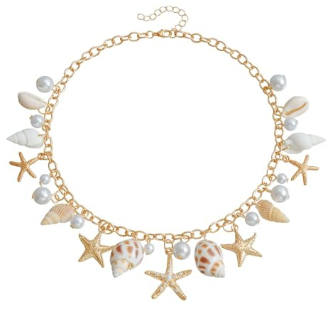 NiceNaiils Collana Conchiglie Donna Estate - Collana con Stelle Marine e Perle, Girocollo Mare Regolabile in Stile Boho Chic, Accessorio Estivo per Spiaggia e Vacanze