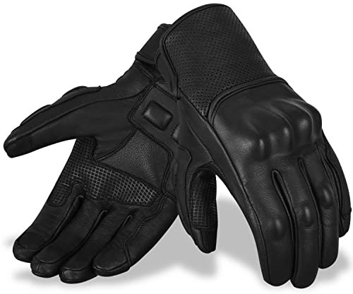 Hand Fellow - Guantes de piel para motocicleta, compatibles con pantalla táctil, con protección de nudillos