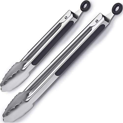 iNeibo Grillzange Edelstahl Hochwertige Küchenzange Mit Hitzebeständigem Silikongriff Und Sicherm Verschlusssystem 2er Set Zange Küche (23cm/31cm)