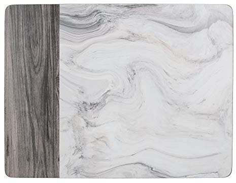 Creative Tops Marble’ Printed Cork - Backed Placemats, Rectangular, White / Grey, 40 x 29 cm, Set of 4, Large Placemats