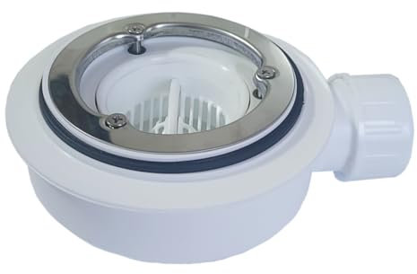 Válvula de desagüe para platos de ducha de resina pizarra 90 mm con arillo acero inox 3 tornillos