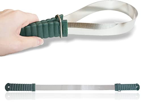 Schweißmesser für Pferde – 2-Fach Funktion, idealer Metallstriegel zum Abziehen Schweiß, Wasser & Zacken zur Reinigung von Schmutz und losen Haaren zur Fellpflege (Schweissmesser dunkelgrüner Griff)