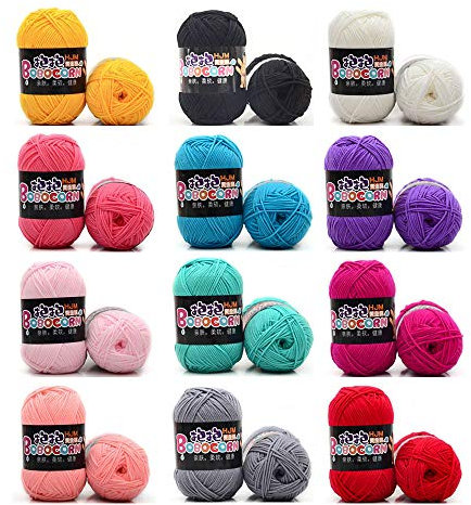 Kraeoke Häkelgarn, 12 Pcs Bunte Handstrickgarn Baumwollgarn Zum Stricken für Häkeln und Kunsthandwerk