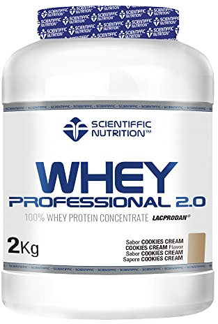 Scientiffic Nutrition - Whey Professional 2.0 Proteinas Whey en Polvo 100% Pura, para Aumentar la Masa Muscular, con Enzimas Digestivas y Lactasa - 908g, Sabor Cookies Cream.
