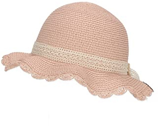 Sterntaler Strohhut Spitze - Modischer Hut mit Wellenkrempe und Spitzenband - Mädchen Sonnenhut - UV-Schutz 50+ Mütze - Baby und Kinder Kopfbedeckung - Strandkappe- zartrosa, Größe 47