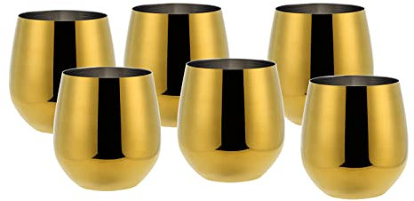 ECHTWERK Set de 6 verres à vin et à eau en acier inoxydable, édition or, 500 ml, 10 x 9,5 cm
