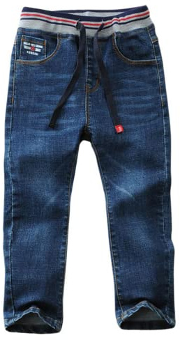 Niños Jeans Pantalones Vaqueros Deporte Casual Cintura Elástica Largo Cálido Suave Comodidad (Azul, 110)