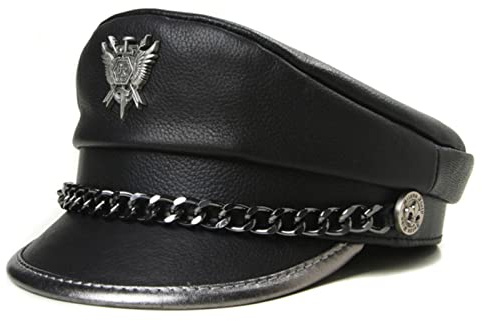 Lucky angel Sombrero de Cuero Genuino para Hombre de Invierno, Insignia Plana para Hombre, Locomotora, Gorras Militares Retro, Cadena cortical Punk para Estudiantes