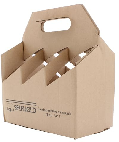 SelfHold 6 Bottle Wine Carrier (165 x 250 x 320mm) - Brown Eco-Friendly Cardboard Packaging for Gift Wines - Pack of 10 - Made in Britain