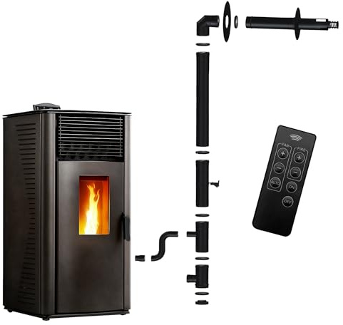 Poêle à granulés étanche Anita 12 kW Noir Sannover + Kit d'installation Complet