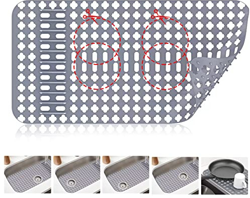 1 pack handfatsskydd för diskbänk, silikon, handfat, gallertillbehör, halkfria grå diskbänksmattor för botten av köket bondgård rostfritt stål porslin diskbänk 64 cm x 33 cm)