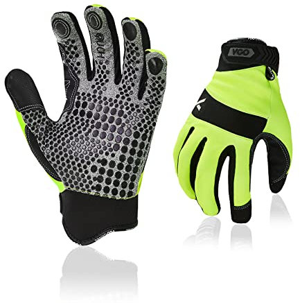 Vgo... Guanti da Lavoro Uomo in Pelle Touchscreen con Rivestimento in Silicone Anti-Impatto Guanti per Edilizia Magazzino Legnameria Antiscivolo (Tg 9/L, verde 1 paio)