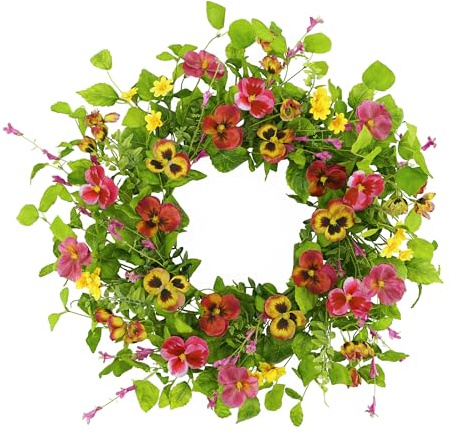 YNYLCHMX 20 in Spring Summer Wreaths for Front Door, Daisy and Pansy Decor
