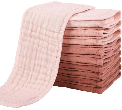 Yoofoss Muslindukar för bebisar, 10 st, 100% bomull, 27 x 50 cm, fyrlagers babyhanddukar, unisex, för flickor och pojkar, gradient rosa