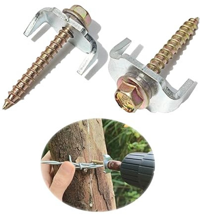 Bytcew Fencing Fasteners Post Screw with Wire Fixer, 100 Pcs Fence Staple Nails for Wire Mesh and Woven Fencing, Quickly Install in Wood with Power Drill …