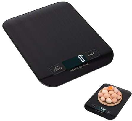 Nizirioo - Balance de cuisine numérique rechargeable par USB - 10 kg/1 g - Avec écran LED et fonction tare - Pour la pâtisserie et la cuisine, les mesures (noir)