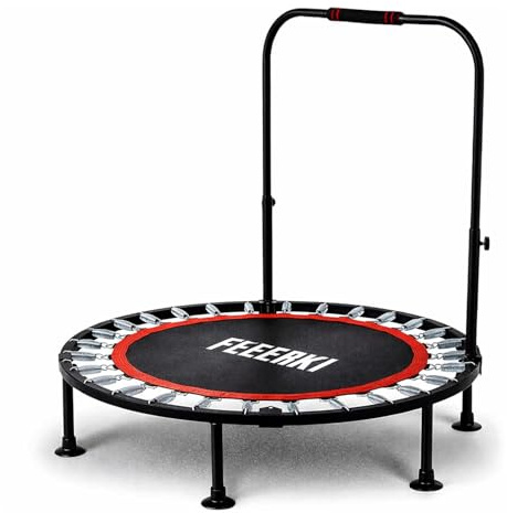 FEERKI Foldable Fitness Trampoline with Handle – 40” Mini Rebounder for Adults & Kids – Heavy Duty Steel Frame, 181kg Capacity, Quiet Bungee Cords – Indoor Cardio & Weight Loss Workout