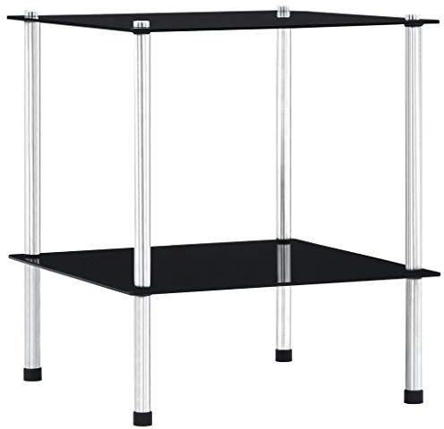 LAPOOH Regal mit 2 Ablagen Schwarz 40x40x47 cm Hartglas, Regal Kinderzimmer, Bookshelf, Leiterregal, Standregal, Wandregal, Aktenregal, DVD Regal