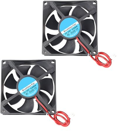 Jopto 2 st mini borstlös tyst 3D-skrivarfläkt 80 x 80 x 25 mm 8025 DC 24 V oljelager med 2 stift terminaler kompatibel med 3D-skrivare PC CPU kylare datorfodral för gör-det-själv med 26 cm/10,24 tum